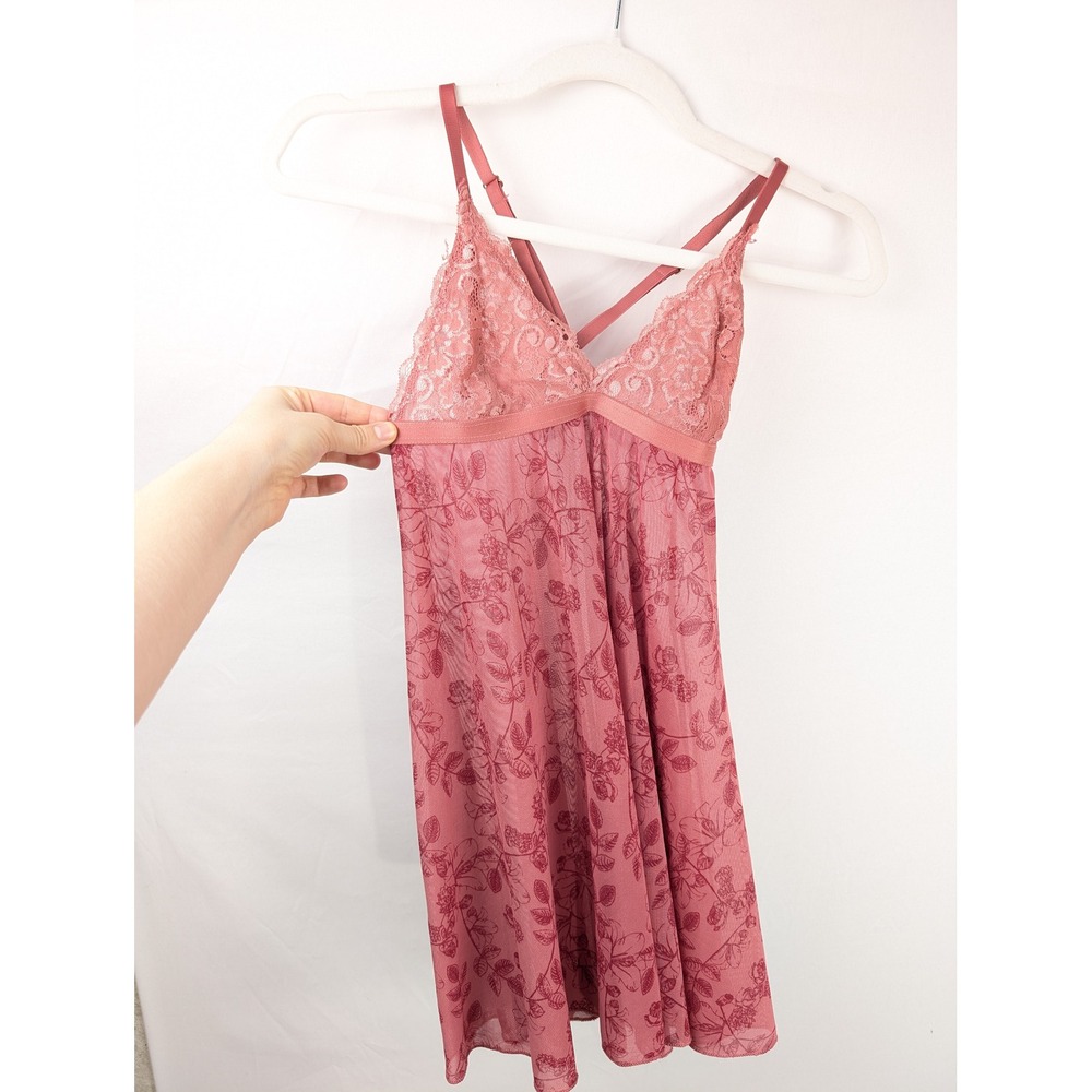 Y2K Floral Fairy Babydoll Top Size S Pink Mesh Lace Romantic Coquette Sheer Twee